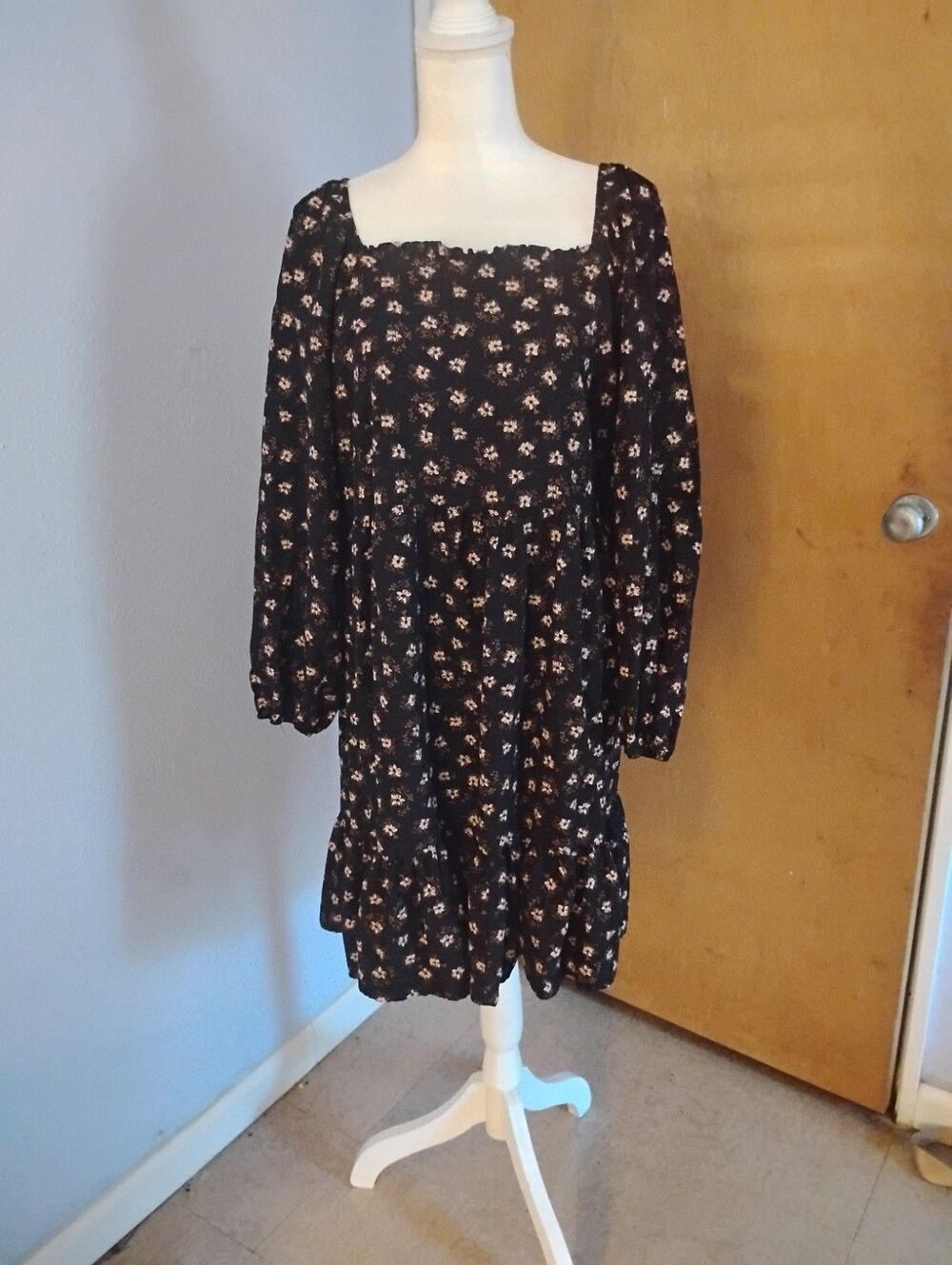 Celebrity Pink Long Sleeve Floral Puff Sleeve Square Neck Babydoll Dress Sz 3XL
